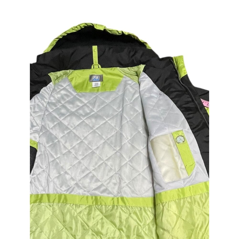 SB Active Bright Green & Black Hooded Winter Jacket Large 100% Polyester Quilte - Picture 5 of 15